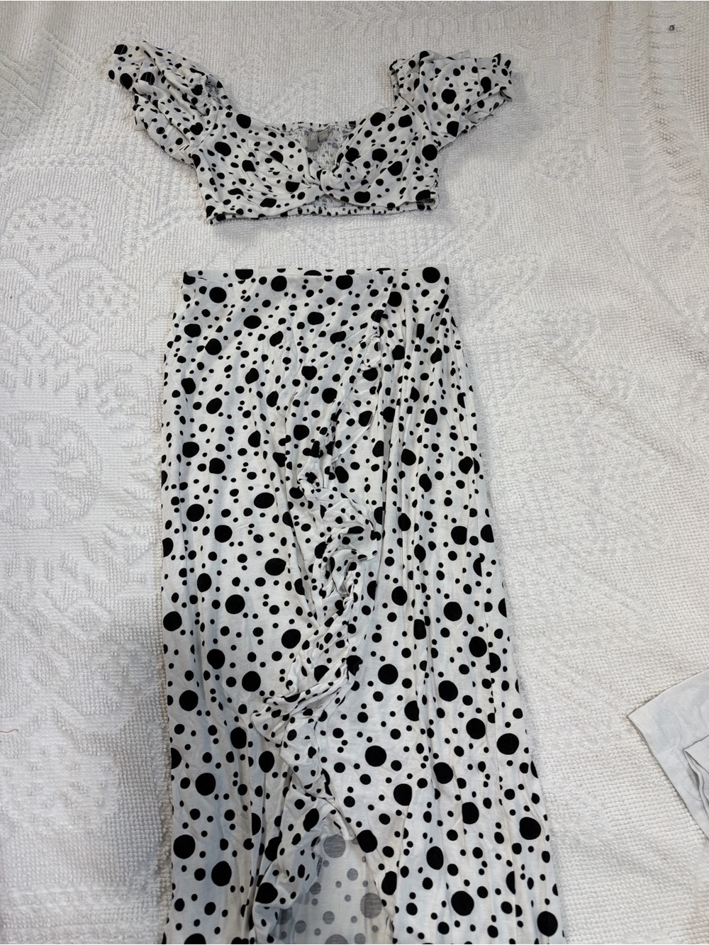 ASOS White Maxi Skirt with Black Polka Dots